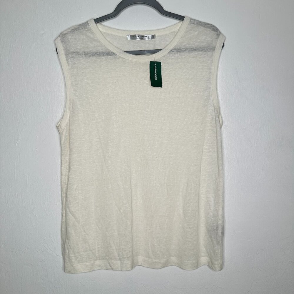 Contemporaine Par Si Mons White Linen Sleeveless Top Size L NEW